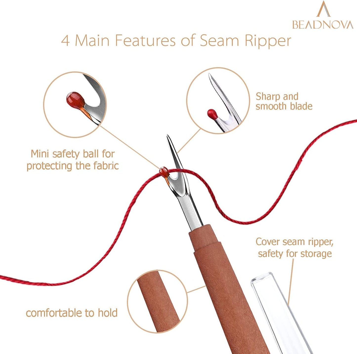Seam Ripper 6pcs Wooden Style Plastic Thread Cutter Stitch Remover