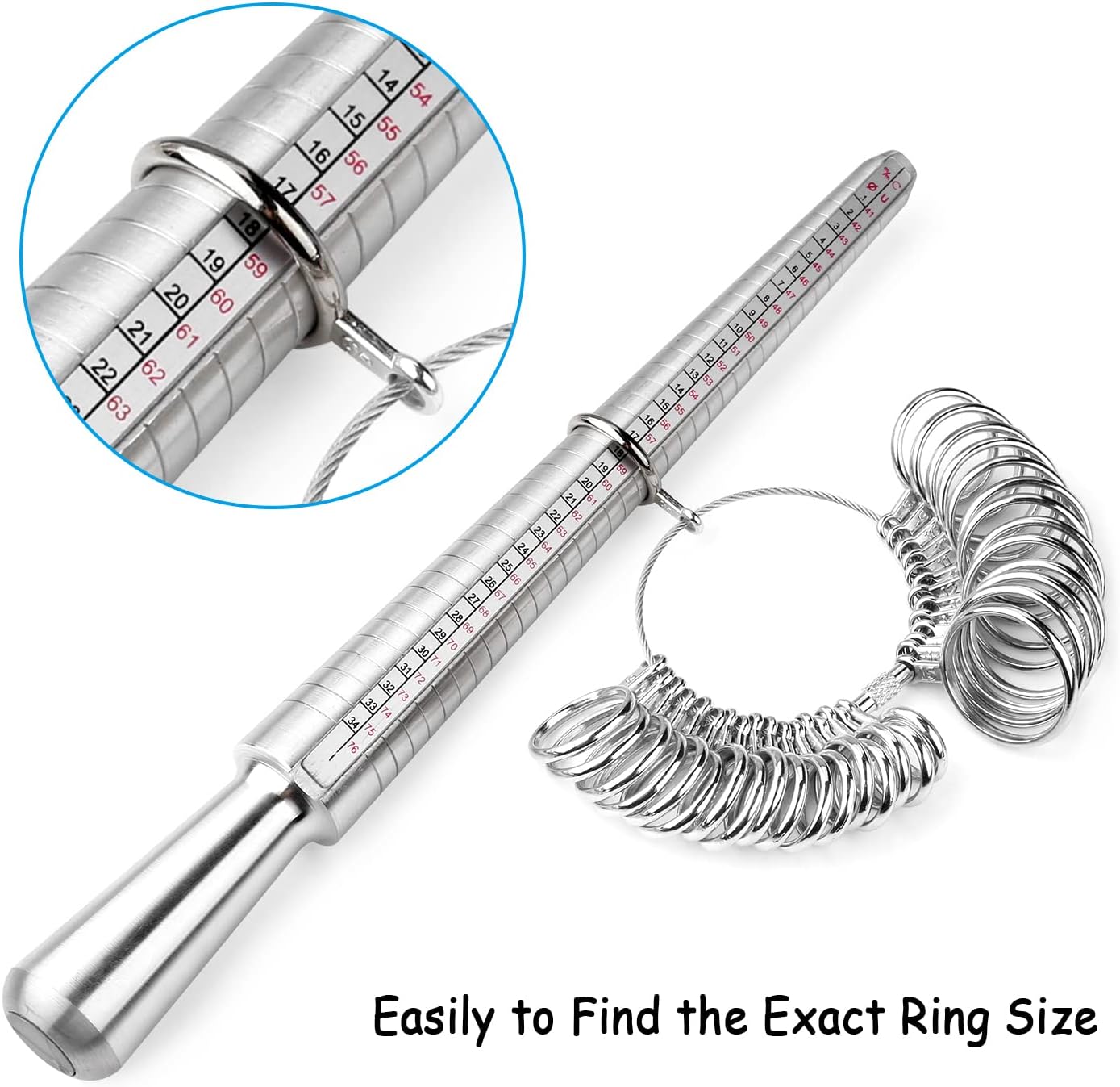 Ring Sizer Tool Including Ring Mandrel & Ring Sizer Guage, 4 Sizes Ring