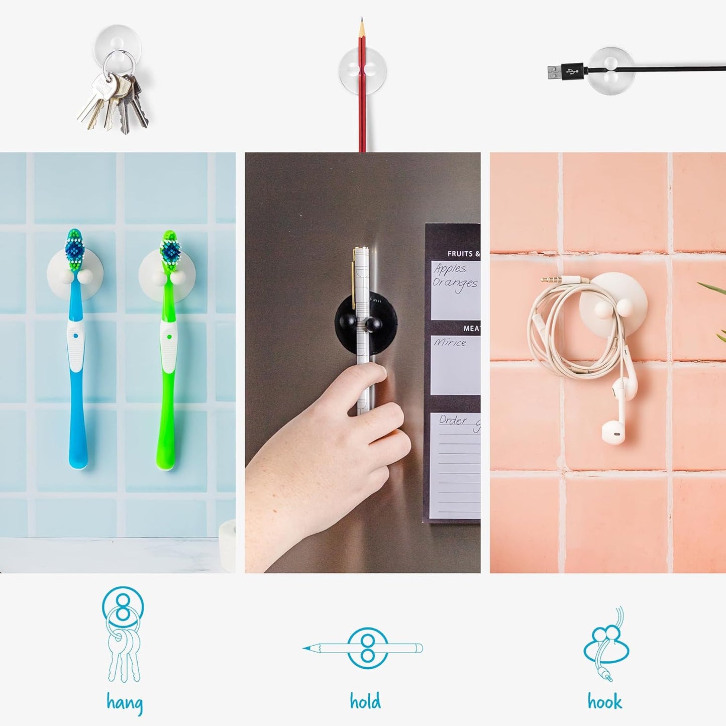 Jot Super Strong, Everyday, Multi-Purpose PVC Suction Hooks & Holders