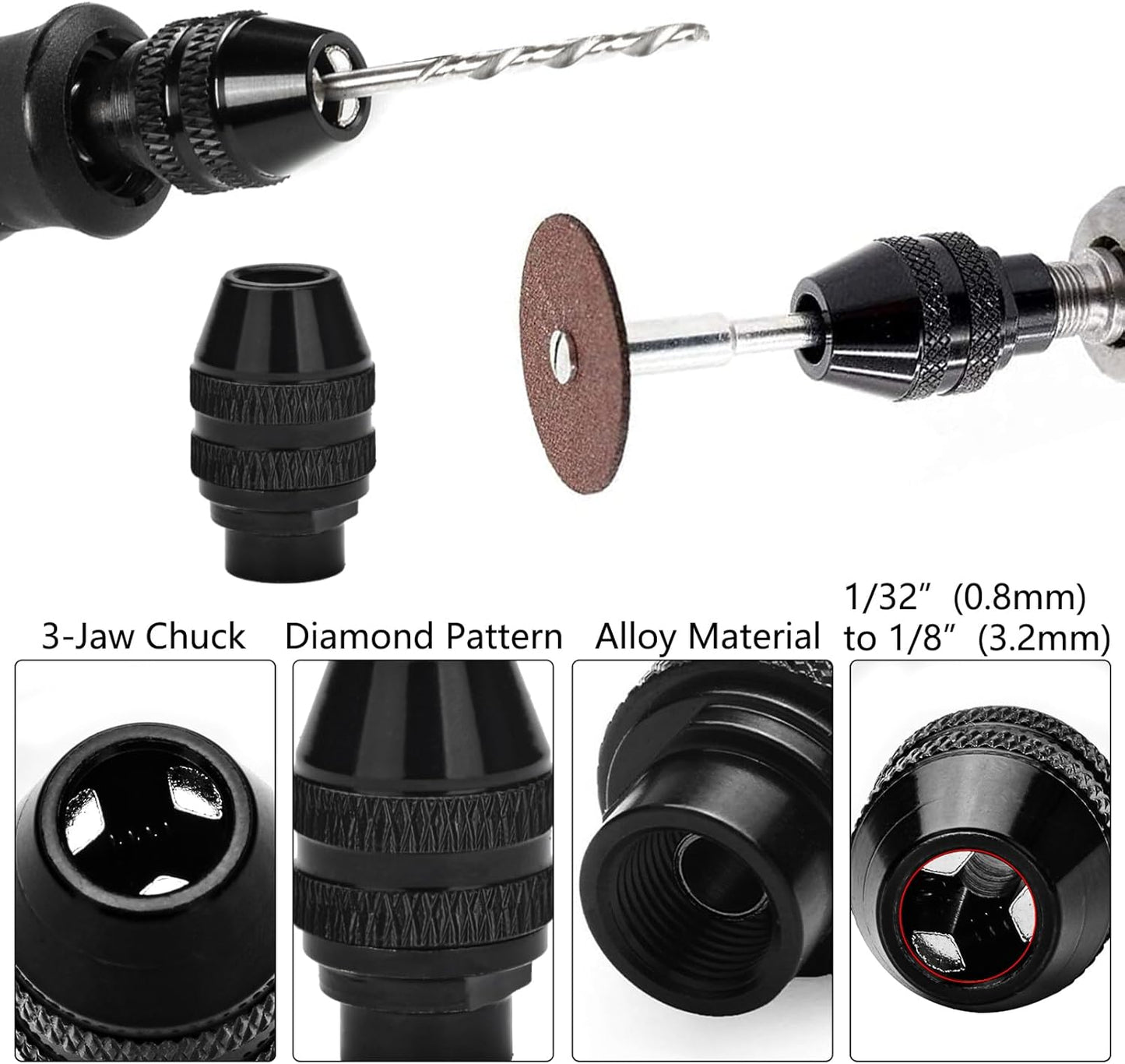 Drill Chuck Collet Set for Dremel with 4485 Brass Collet Set 4486 Keyless
