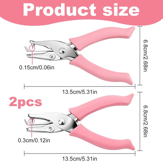 2-Pack Single Hole Punch - 1.5mm & 3mm Dot Paper Hole Puncher for Crafts - One Hole Puncher with Soft Grip Handle - Handheld Circle Punch for Paper Crafts in Home, Office, Classroom Pink