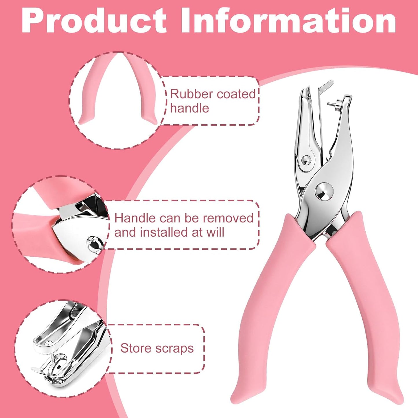 2-Pack Single Hole Punch - 1.5mm & 3mm Dot Paper Hole Puncher for Crafts - One Hole Puncher with Soft Grip Handle - Handheld Circle Punch for Paper Crafts in Home, Office, Classroom Pink