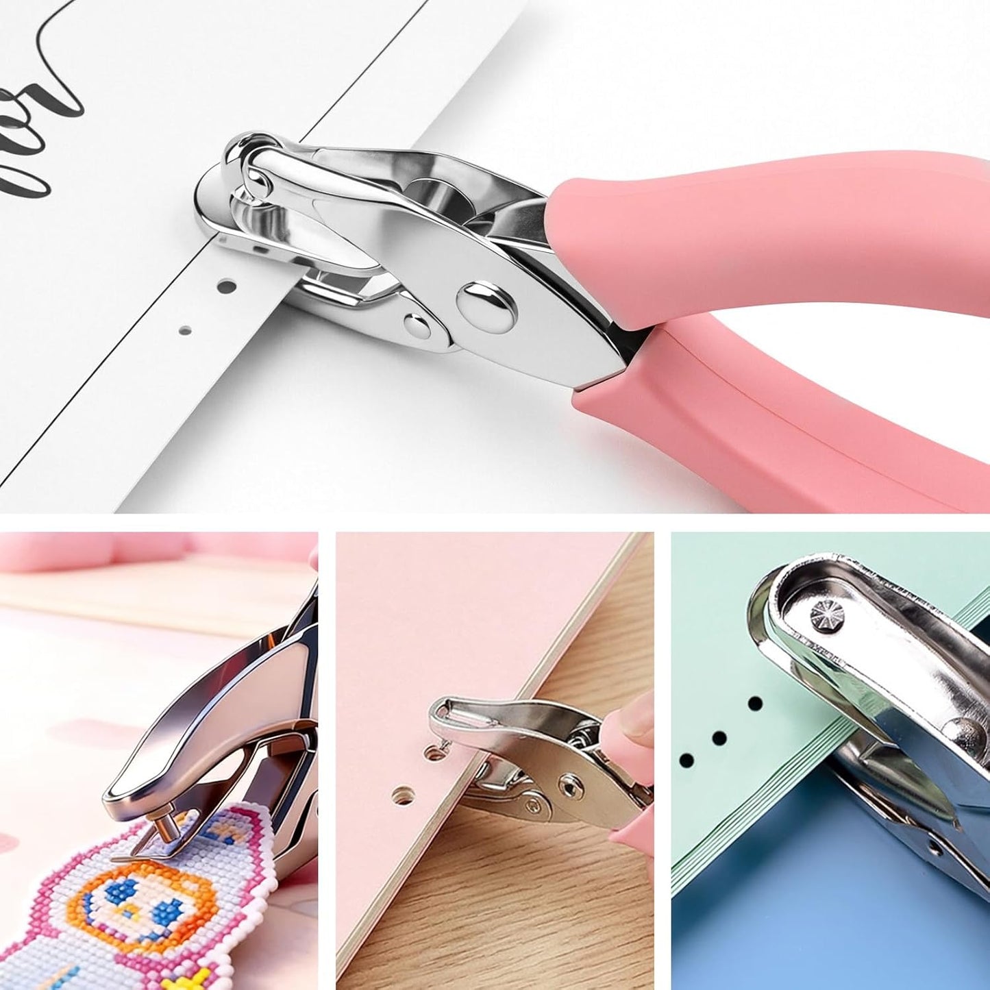 2-Pack Single Hole Punch - 1.5mm & 3mm Dot Paper Hole Puncher for Crafts - One Hole Puncher with Soft Grip Handle - Handheld Circle Punch for Paper Crafts in Home, Office, Classroom Pink