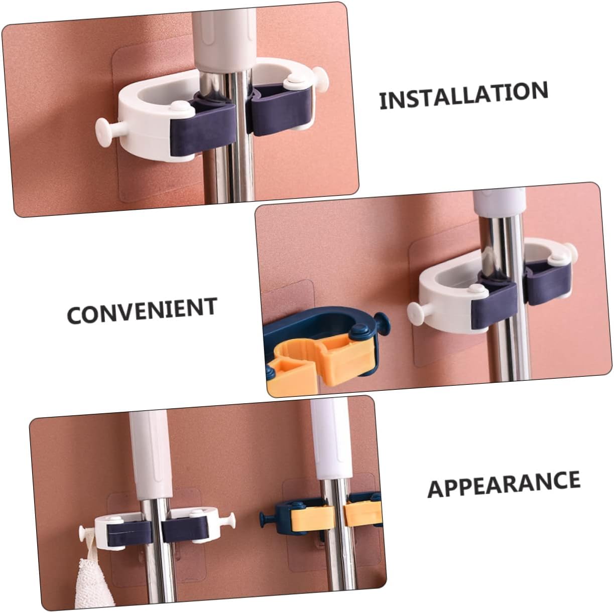 Adhesive Wall Hooks Set of 4 No Drill Hanging System for Kitchen and Garage