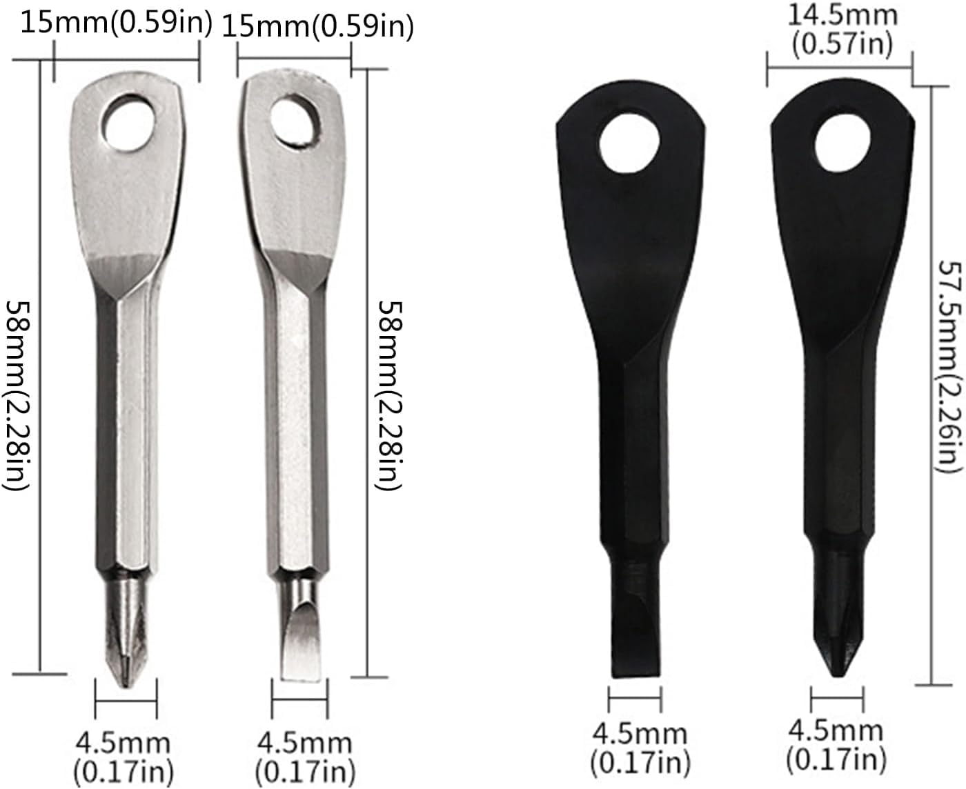 2-in-1 Keychain Screwdriver - Mini Double-Ended Flat & Cross Head - Stainless Steel - Pocket-Sized Tool - Silver