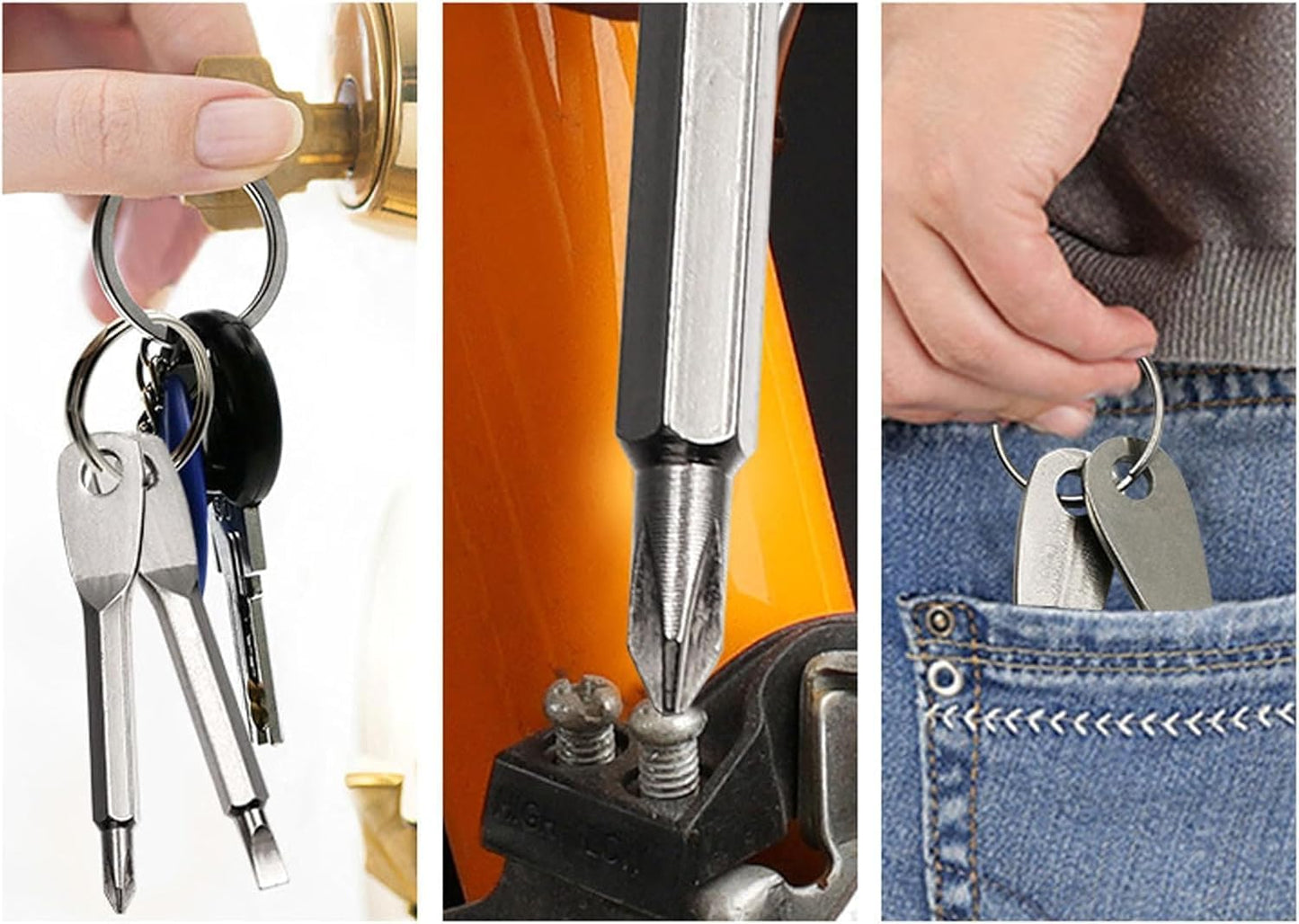 2-in-1 Keychain Screwdriver - Mini Double-Ended Flat & Cross Head - Stainless Steel - Pocket-Sized Tool - Silver