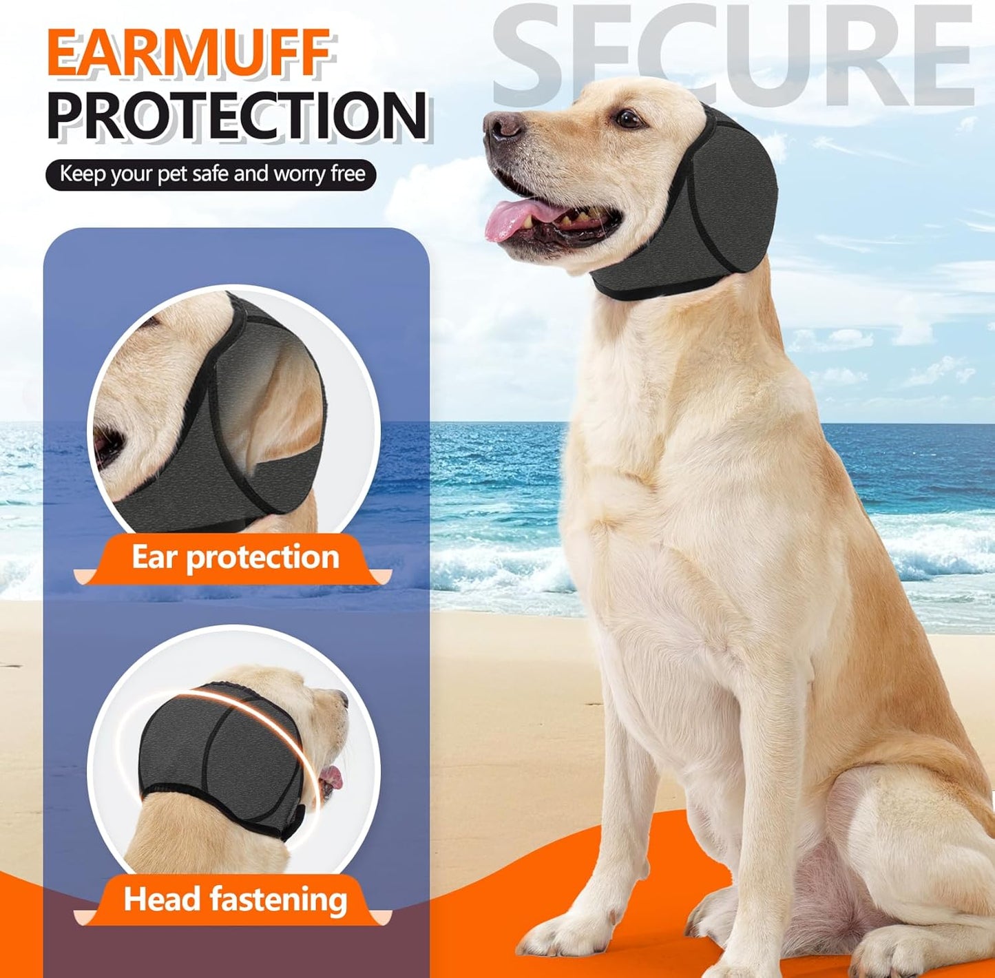 Dog Ear Covers Grey L-Shaped Soundproof No Cap Elastic Waterproof for Hematomas Bathing Drying Swimming Grooming Head Coverage
