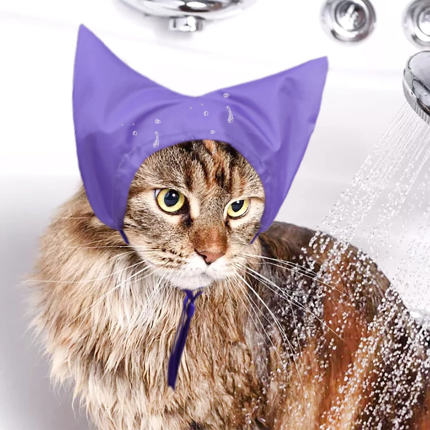 2 Pack Purple Waterproof Cat Shower Caps - Pet Ear Protection Covers for Bathing Rain - Water and Moisture Resistant Cat Ear Caps
