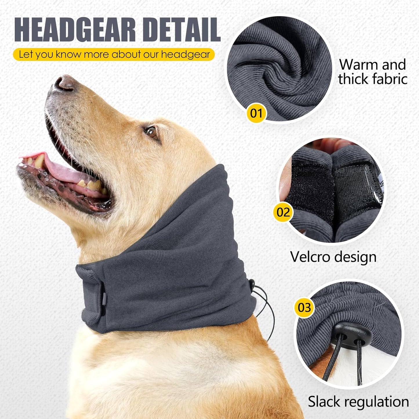 Dog Ear Muffs - 1 Piece - Dark Grey - Size M - Noise Reduction Dog Headband for Hearing Protection