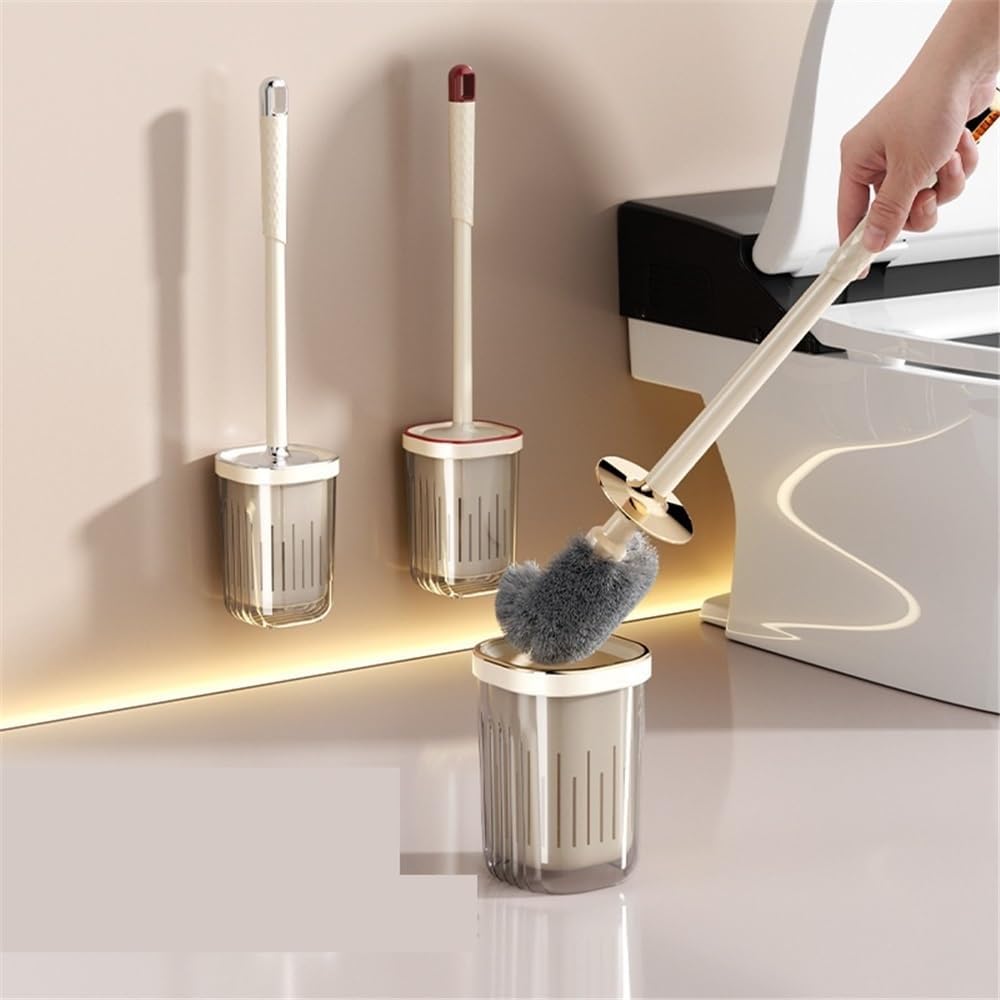 Compact Toilet Brush with Long Handle Wall Mounted No Drilling Bathroom Cleaning Tool Anti-Splash Design