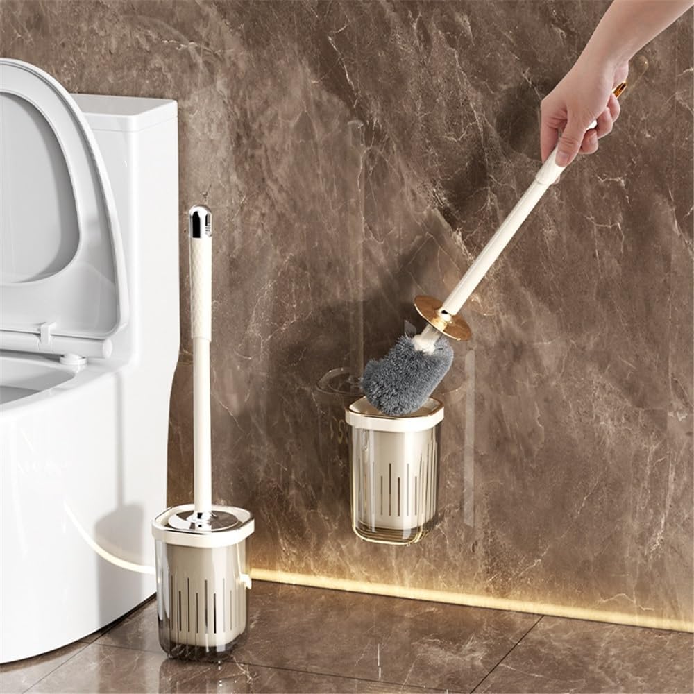 Compact Toilet Brush with Long Handle Wall Mounted No Drilling Bathroom Cleaning Tool Anti-Splash Design