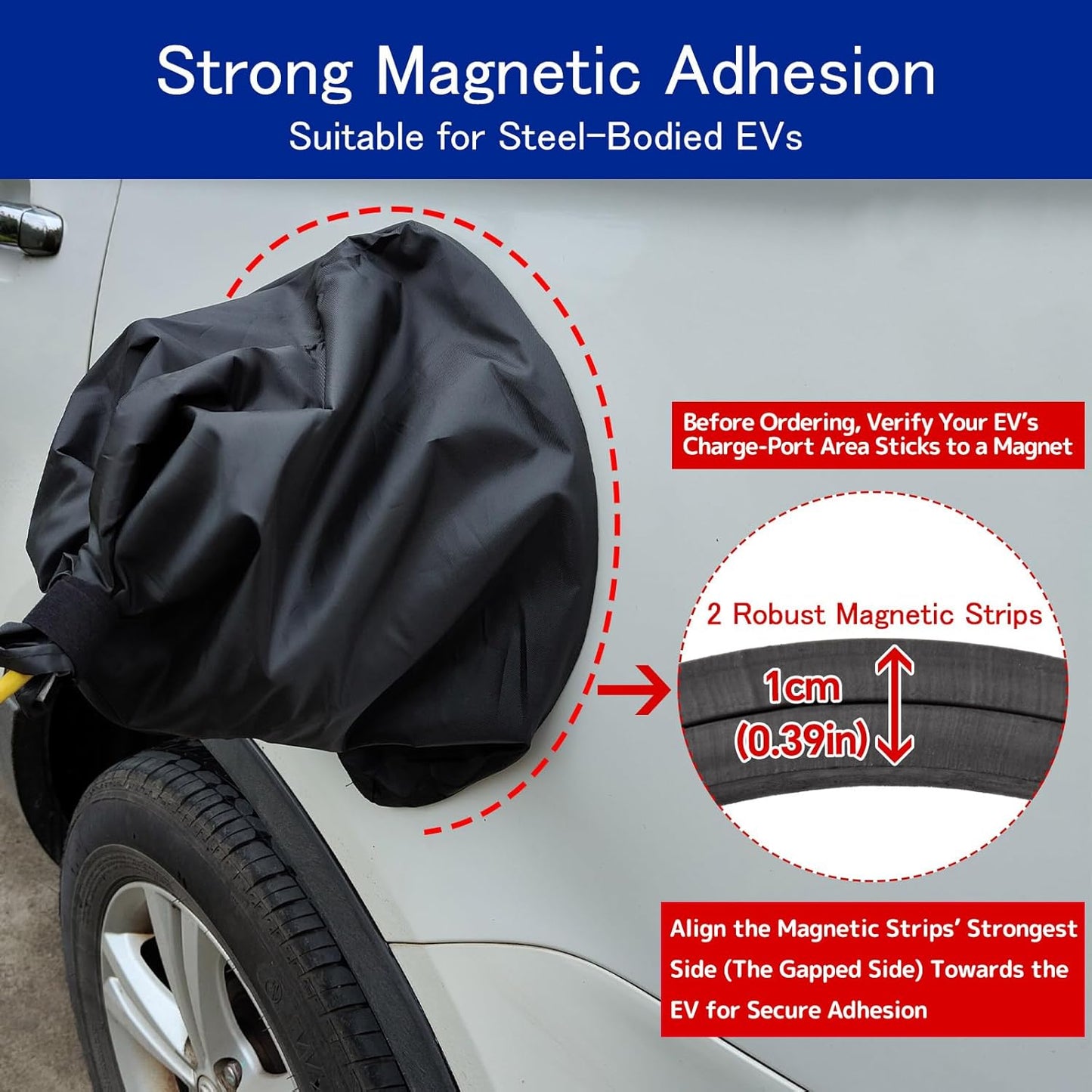 Magnetic EV Charging Port Protector - Waterproof Cover for Electric Cars - Weatherproof against Rain & Snow - Black