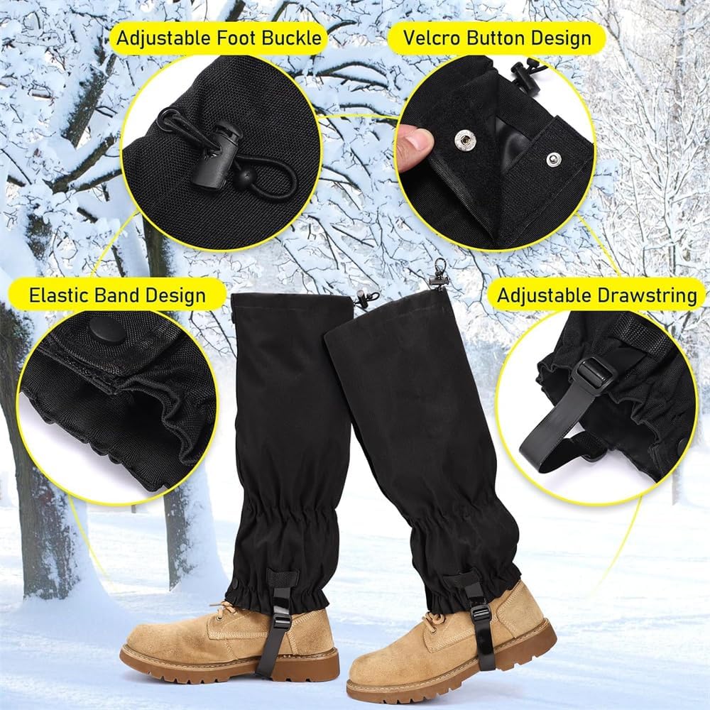 Waterproof Gaiters for Outdoor & Hiking - Protect Legs from Snow Mud & Branches - 600D Ripstop Fabric Adjustable Pair