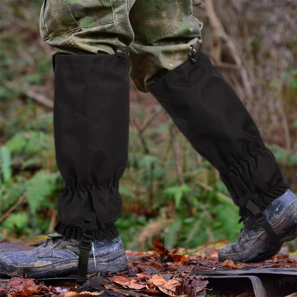Waterproof Gaiters for Outdoor & Hiking - Protect Legs from Snow Mud & Branches - 600D Ripstop Fabric Adjustable Pair