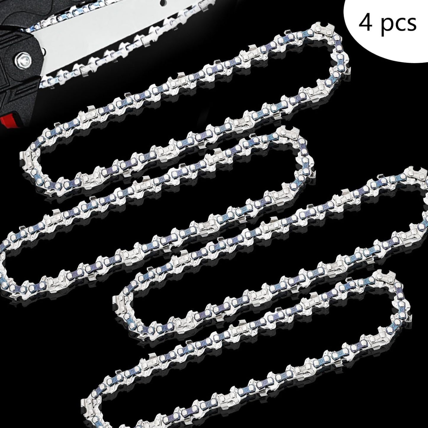 6 Inch Mini Chainsaw Chain Replacement 4 PCS Chains for 6 Inch Bar-043" Gauge, 1/4" LP Pitch,Fits Seesii And All Brands Mini Chainsaw Battery Powered Chainsaw and Hand Held Chain Saw(37 Drive Links)