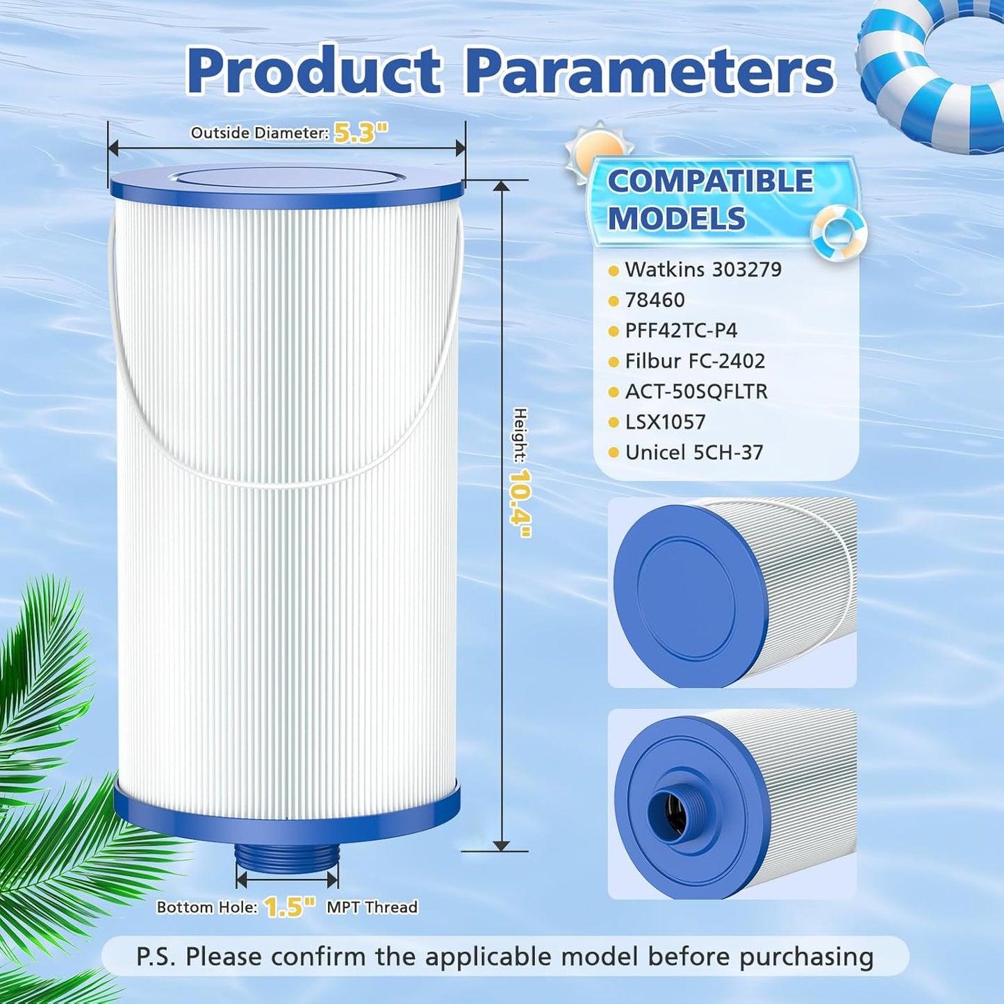 303279 Lifesmart Hot Tub Filter: Compatible with AquaTerra Spa Filter Replaces,