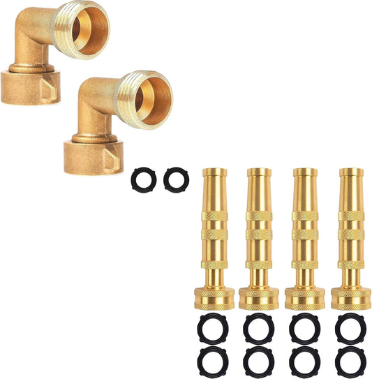 90 Degree Hose Elbow Connectors + 4" Adjustable Twist Hose Nozzle