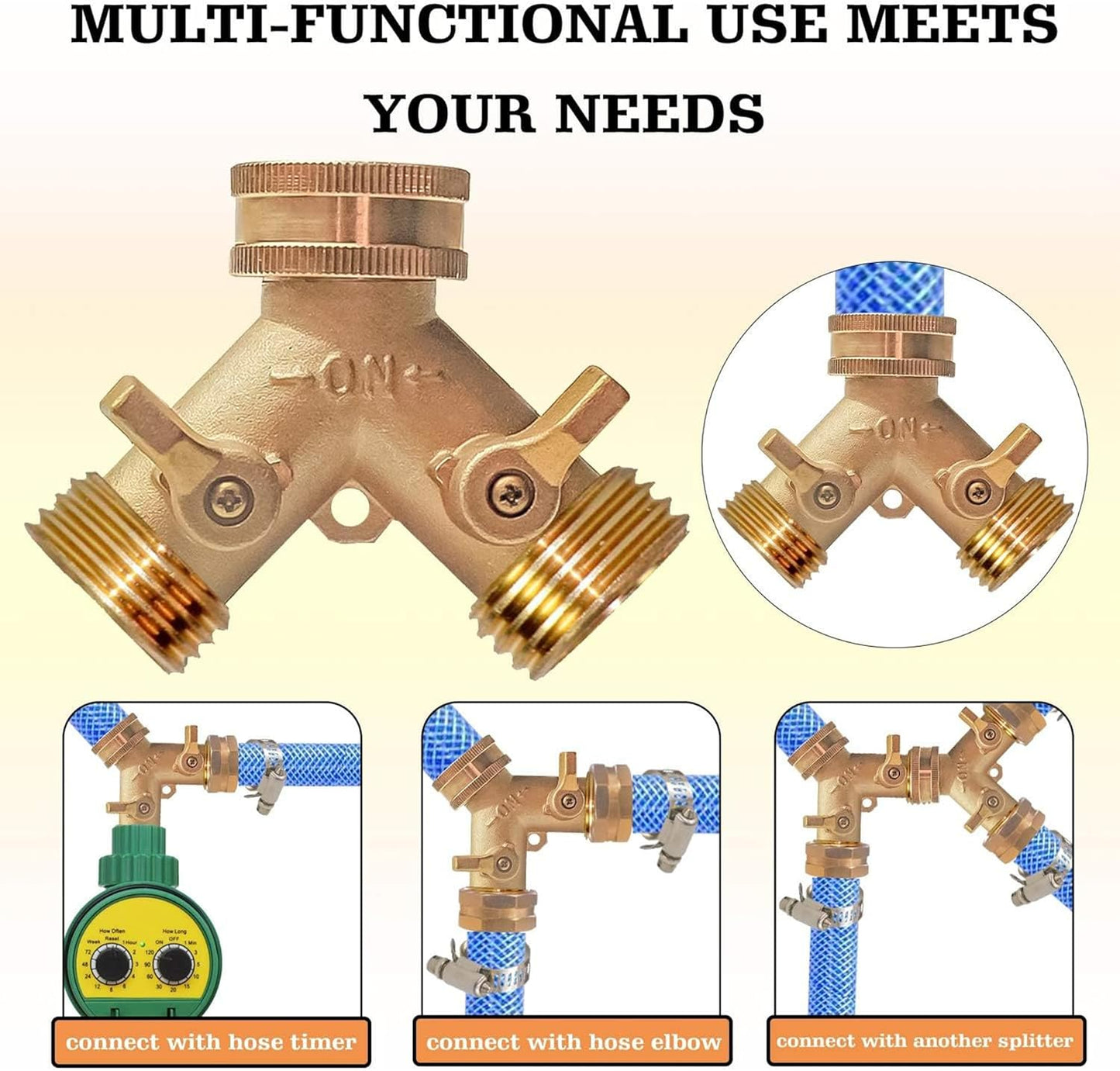 4" Twist Hose Nozzle + 2 Way Hose Splitter with Hose Extension