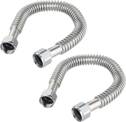 (Pack of 2)  24-inch 1" FIP X 1" FIP Flexible Stainless Steel Corrugated Hose Connector for Water Heater, Water Softener,(HOSE042)