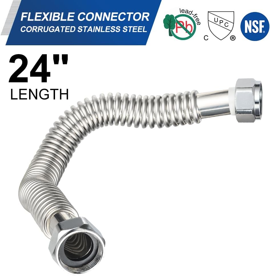 (Pack of 2)  24-inch 1" FIP X 1" FIP Flexible Stainless Steel Corrugated Hose Connector