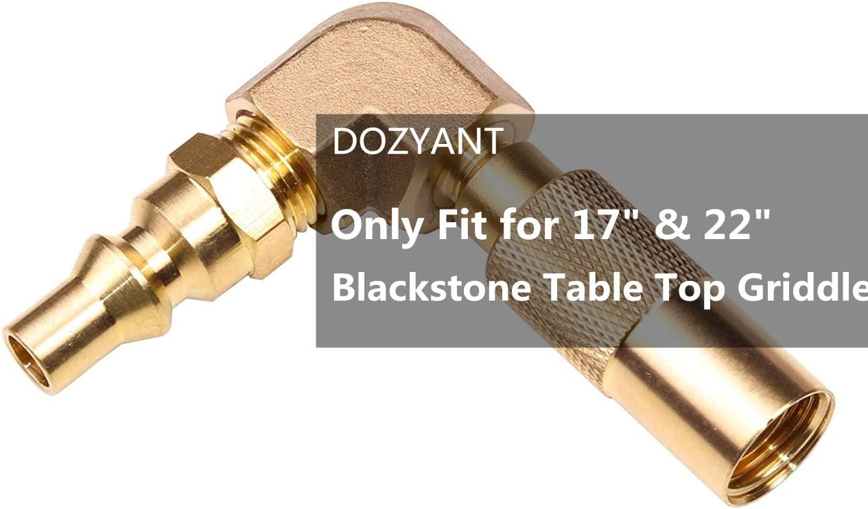 12ft RV Propane Quick Connect Hose with Elbow Conversion Fitting for Blackstone 17inch and 22inch Table Top Griddle - 1/4 inch Safety Shutoff Valve & Male Full Flow Plug