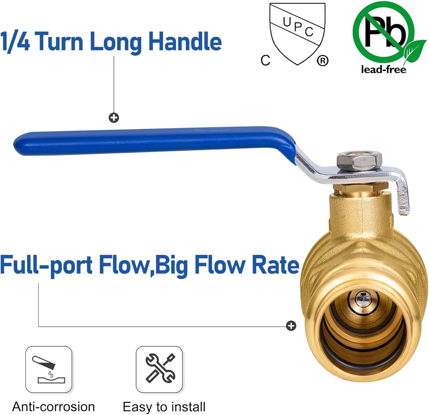 3/4 in Lead-Free Press Ball Valve,Press into 3/4"Copper Tubing Connection