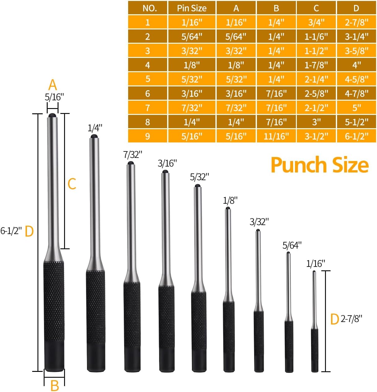 Pin Punch Set, 14pcs Removing Repair Tools, including Universal Block, Pin Punches and Hammer