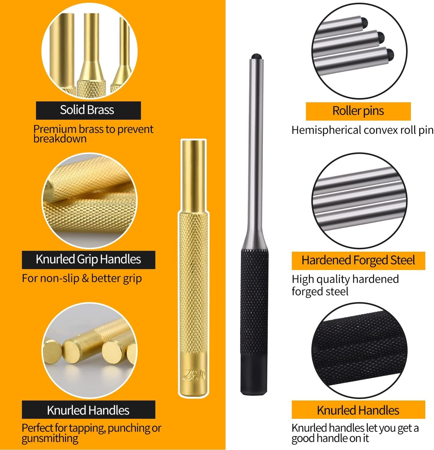 Pin Punch Set, 22pcs Removing Repair Tools, Including Universal Block, Brass Pin Punches, Steel Pin Punches and Hammer