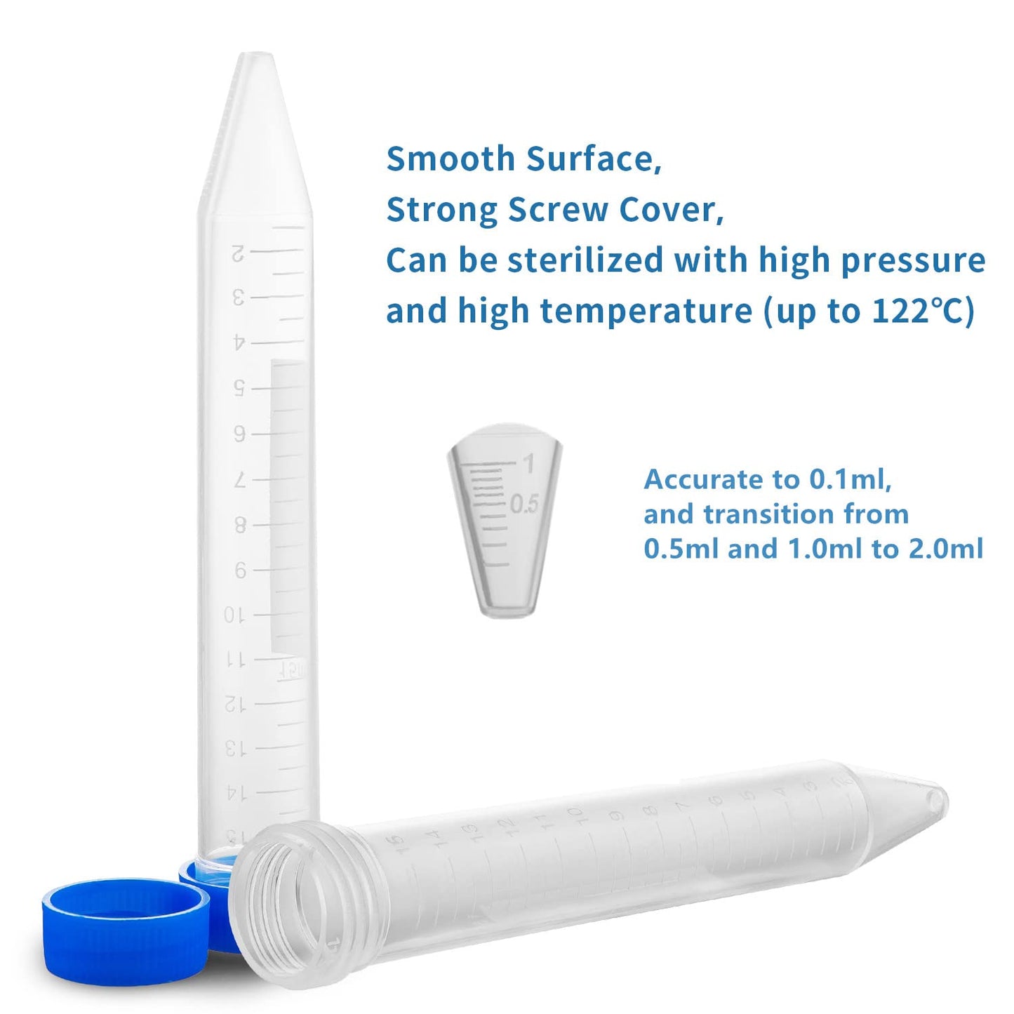 Ackers Conical Centrifuge Tubes 15mL, 100 Pcs Sterile Plastic Test Tubes