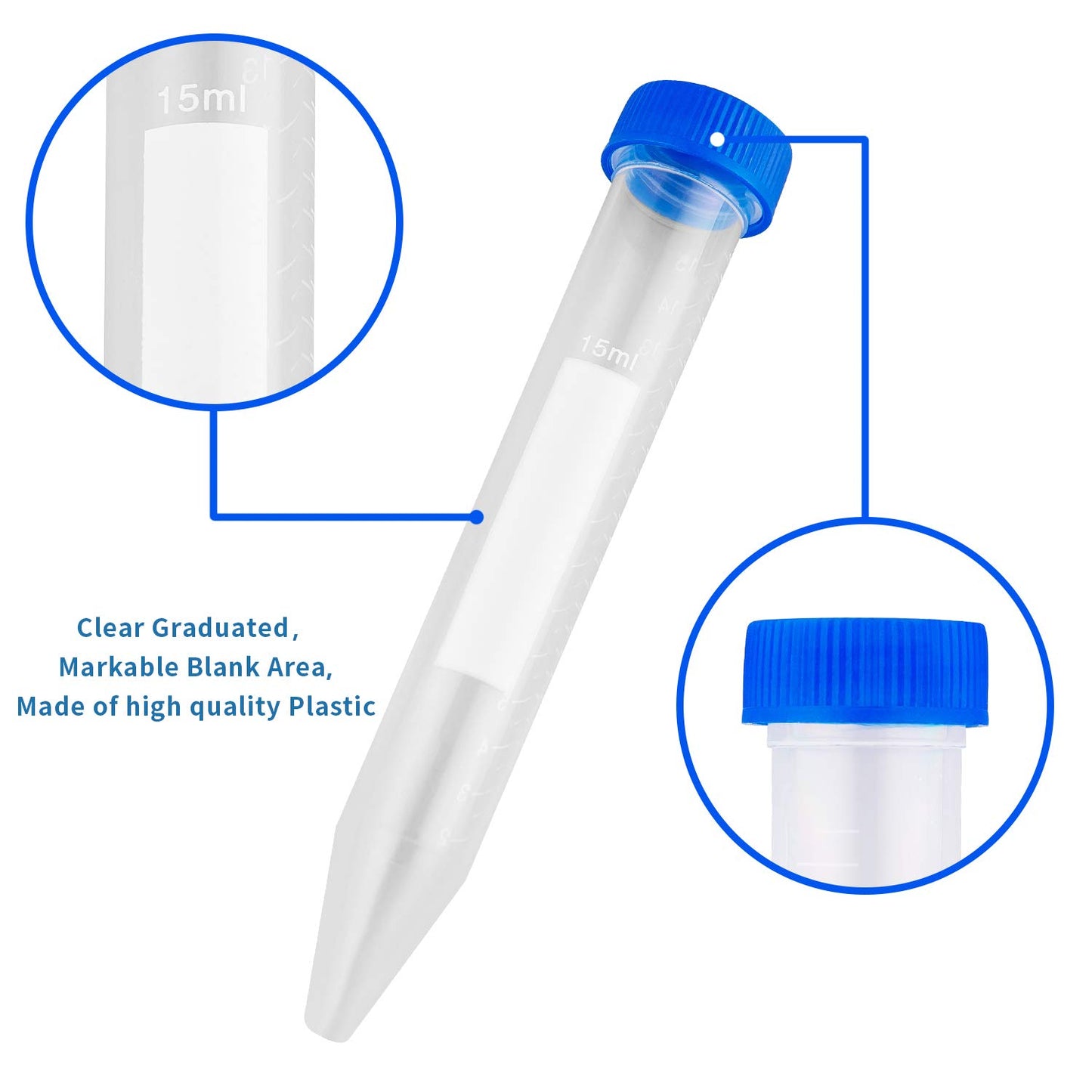 Ackers Conical Centrifuge Tubes 15mL, 100 Pcs Sterile Plastic Test Tubes