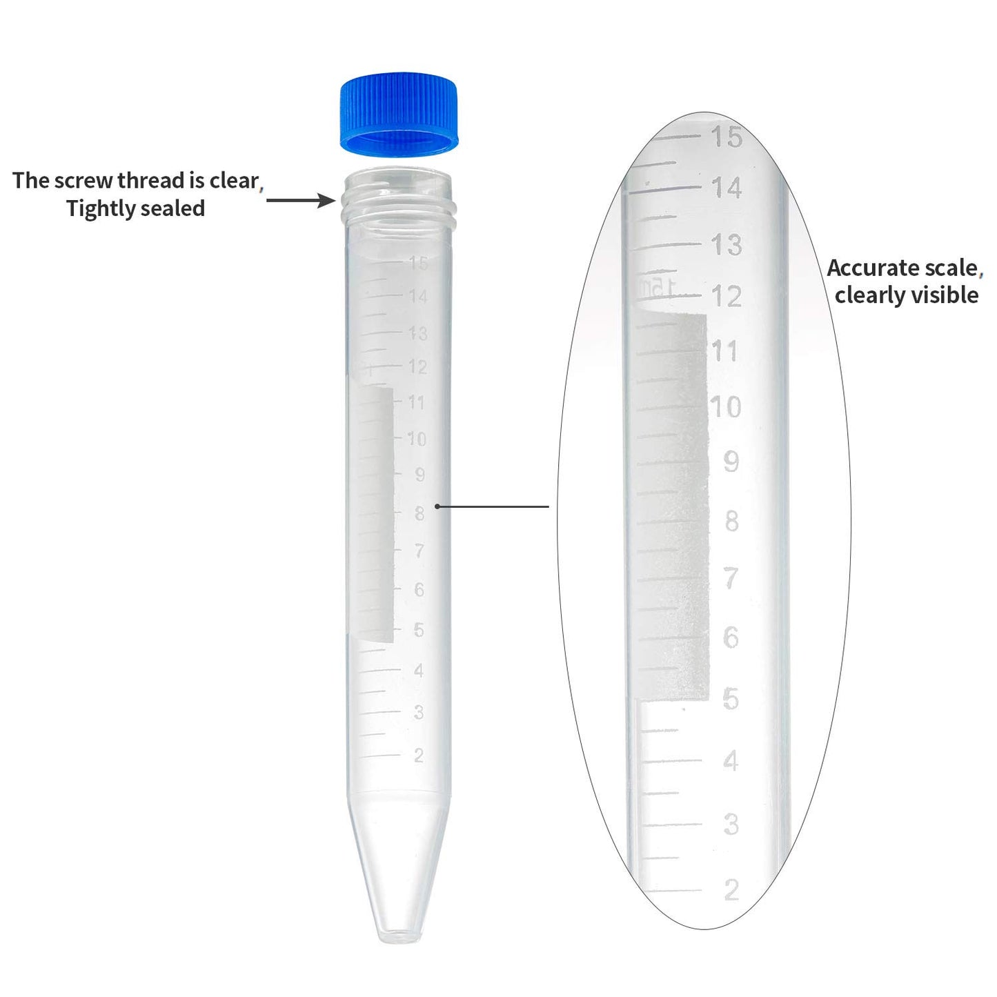 Ackers Conical Centrifuge Tubes 15mL, 100 Pcs Sterile Plastic Test Tubes