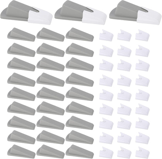 30 Pcs Door Stoppers for Bottom of Door Rubber Door Stop Wedge with Holder