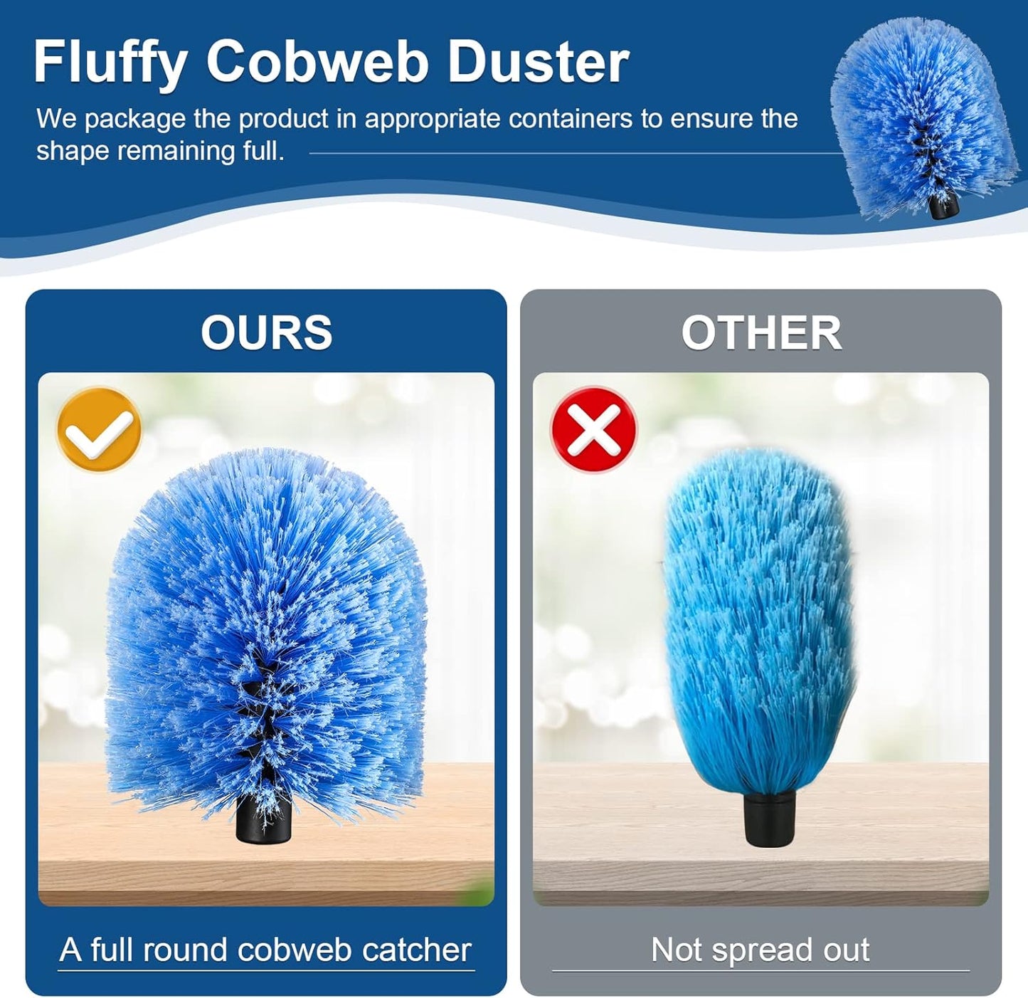 Twist-On Cobweb Duster Head Brush, Fits Standard 3/4 inch Threaded Poles, Attachment Spider Web Duster Brush for Outdoor & Indoor Cleaning