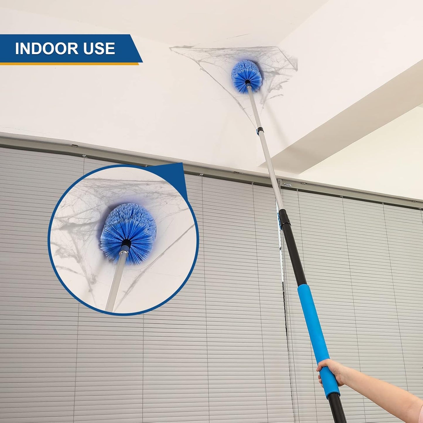 Twist-On Cobweb Duster Head Brush, Fits Standard 3/4 inch Threaded Poles, Attachment Spider Web Duster Brush for Outdoor & Indoor Cleaning
