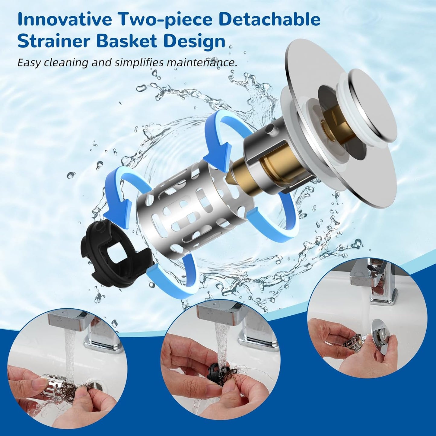 Upgraded 3 in 1 Bathroom Sink Drain Strainer
