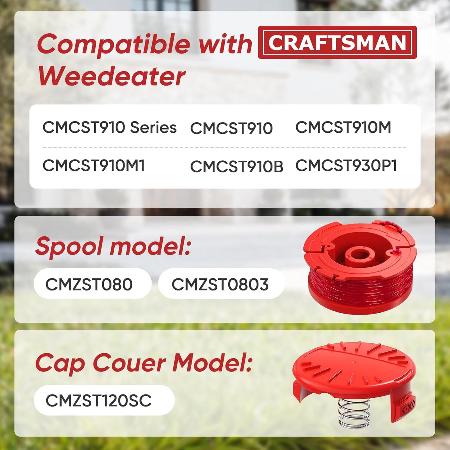 8 Pack CMZST0803 CMZST080 Weed Eater String and 4 Pcak CMZST120SC String Trimmer Spool Cap Compatible with Craftsman Weed Wacker