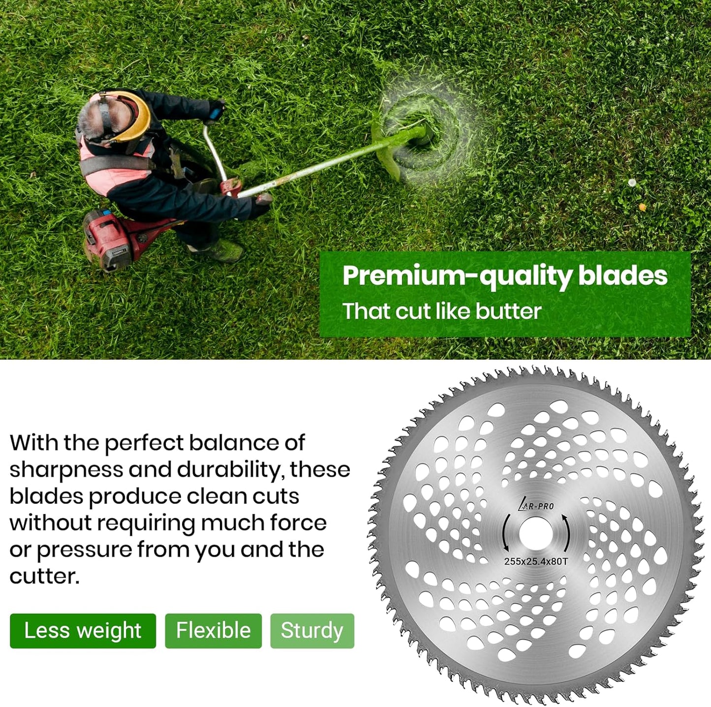 (2-Set) 10" x 80T Carbide Tip Brush Blades – for Cutter, Trimmer, Weed Eater | Made from Premium Stainless Steel That Lasts Long | Cuts Like Butter