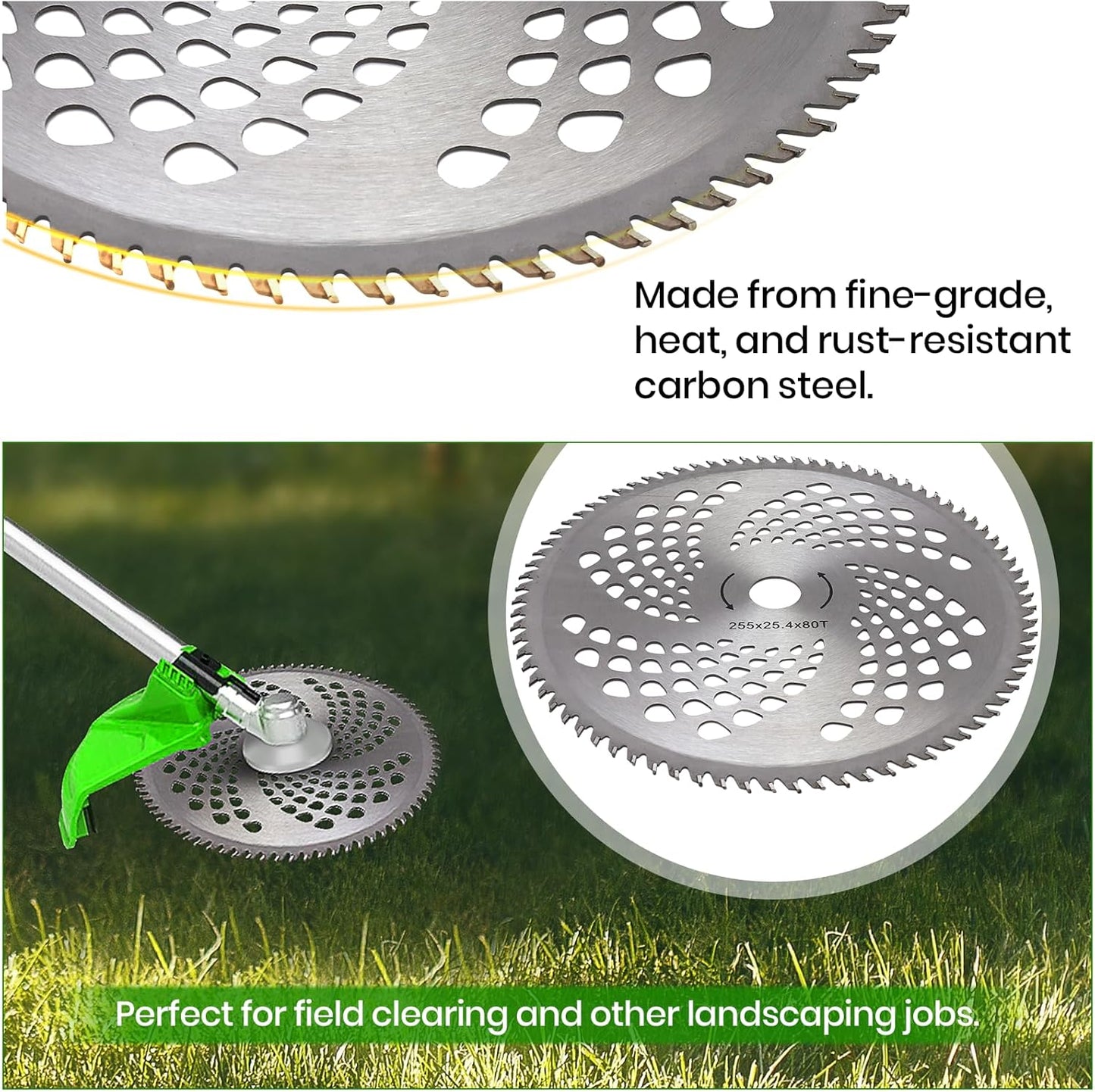 (2-Set) 10" x 80T Carbide Tip Brush Blades – for Cutter, Trimmer, Weed Eater | Made from Premium Stainless Steel That Lasts Long | Cuts Like Butter