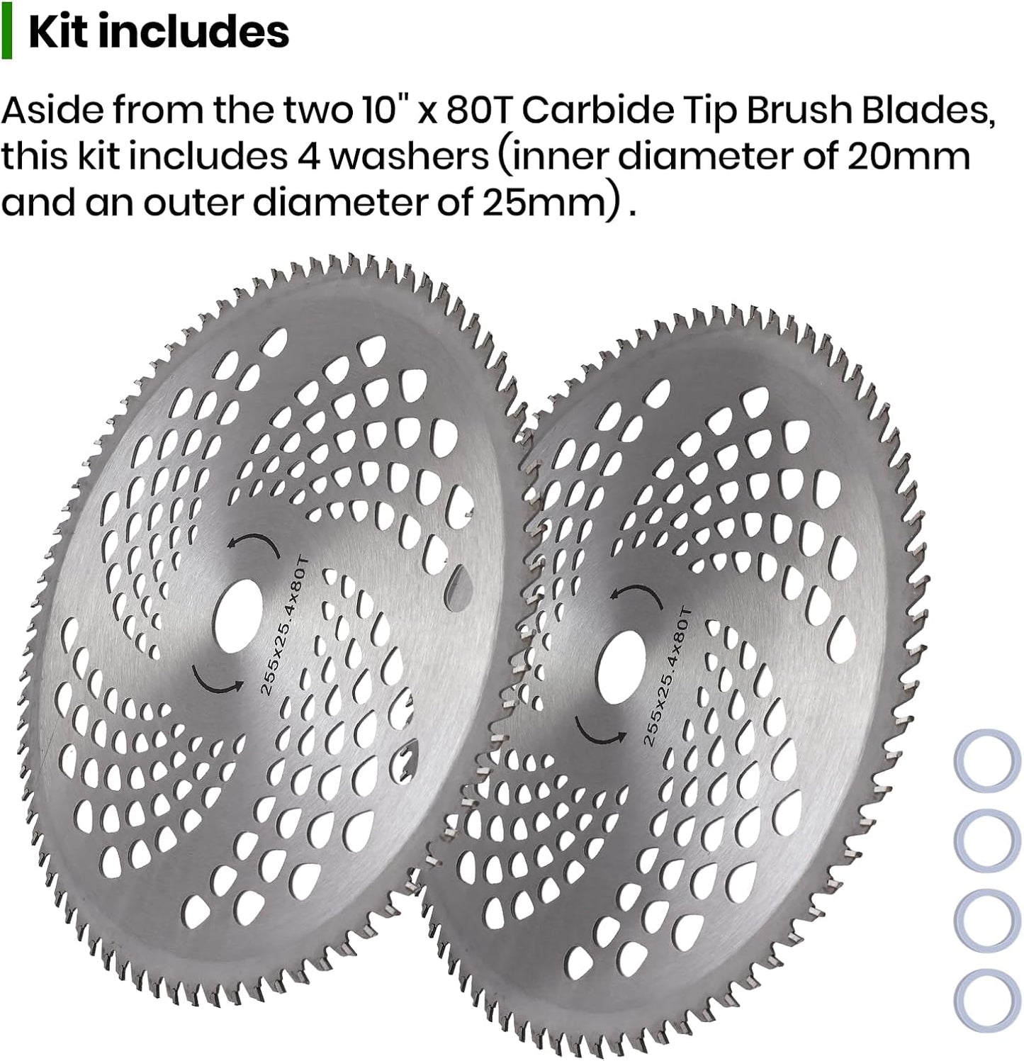 (2-Set) 10" x 80T Carbide Tip Brush Blades – for Cutter, Trimmer, Weed Eater | Made from Premium Stainless Steel That Lasts Long | Cuts Like Butter