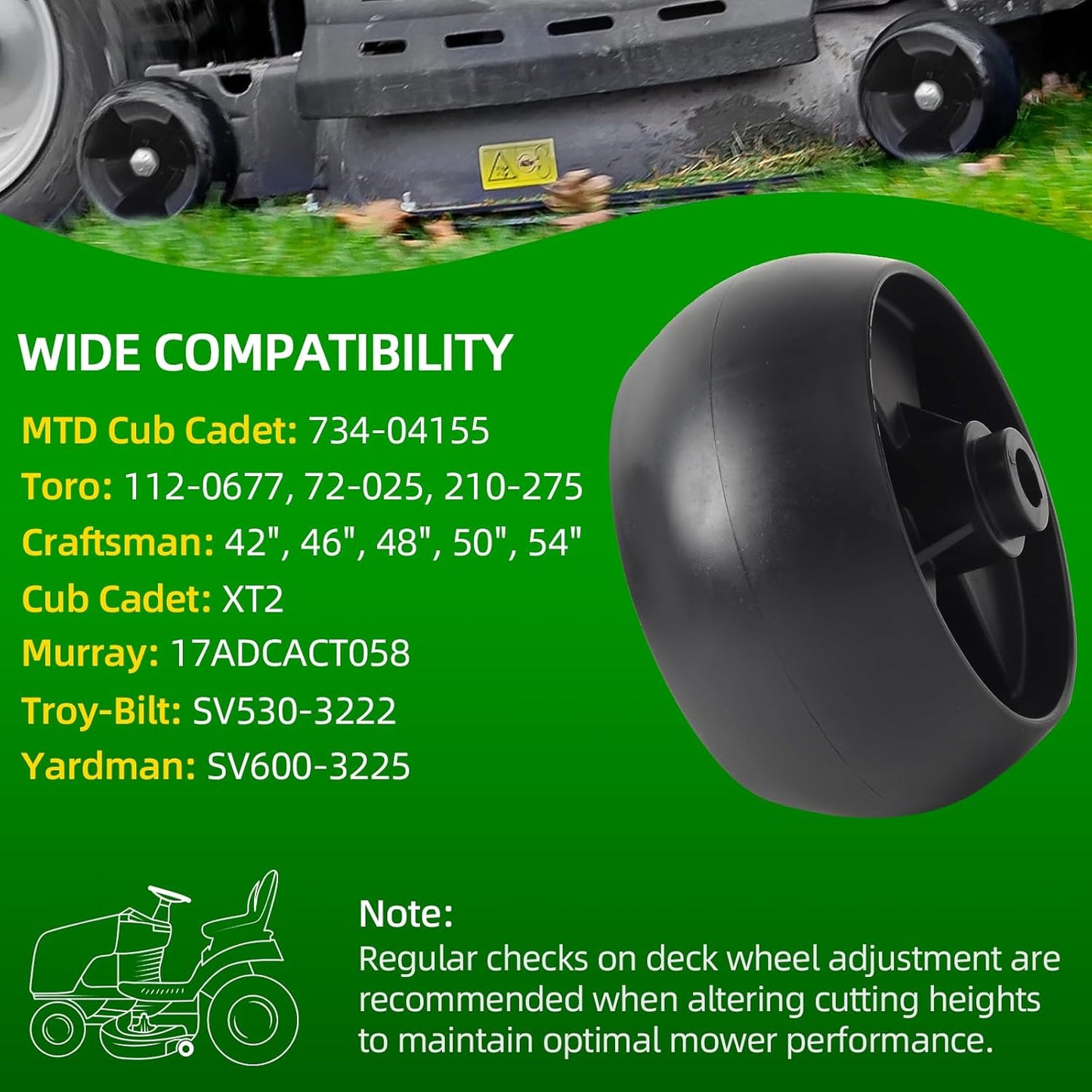 (6 Pack) Replacement 5" Mower Deck Wheels Kit, Compatible with MTD Cub Cadet 734-04155 Toro 112-0677 72-025 210-275 Craftsman 42" 46" 48" 50" 54" Deck Gauge Wheel, with Bolts and Lock Nuts