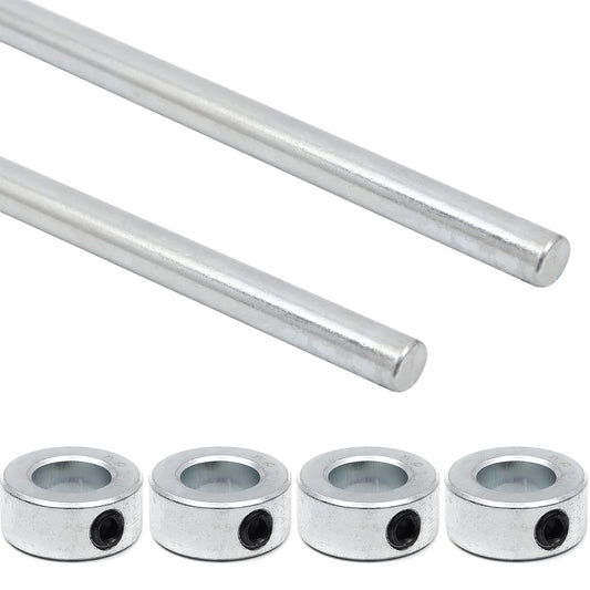 (2+4 Pack) 1/2" x 36" Zinc Plated Steel Rods and 1/2" Bore Solid Steel Shaft Collars, Durable Shaft and Collars Suitable for Machinery and Industrial Use