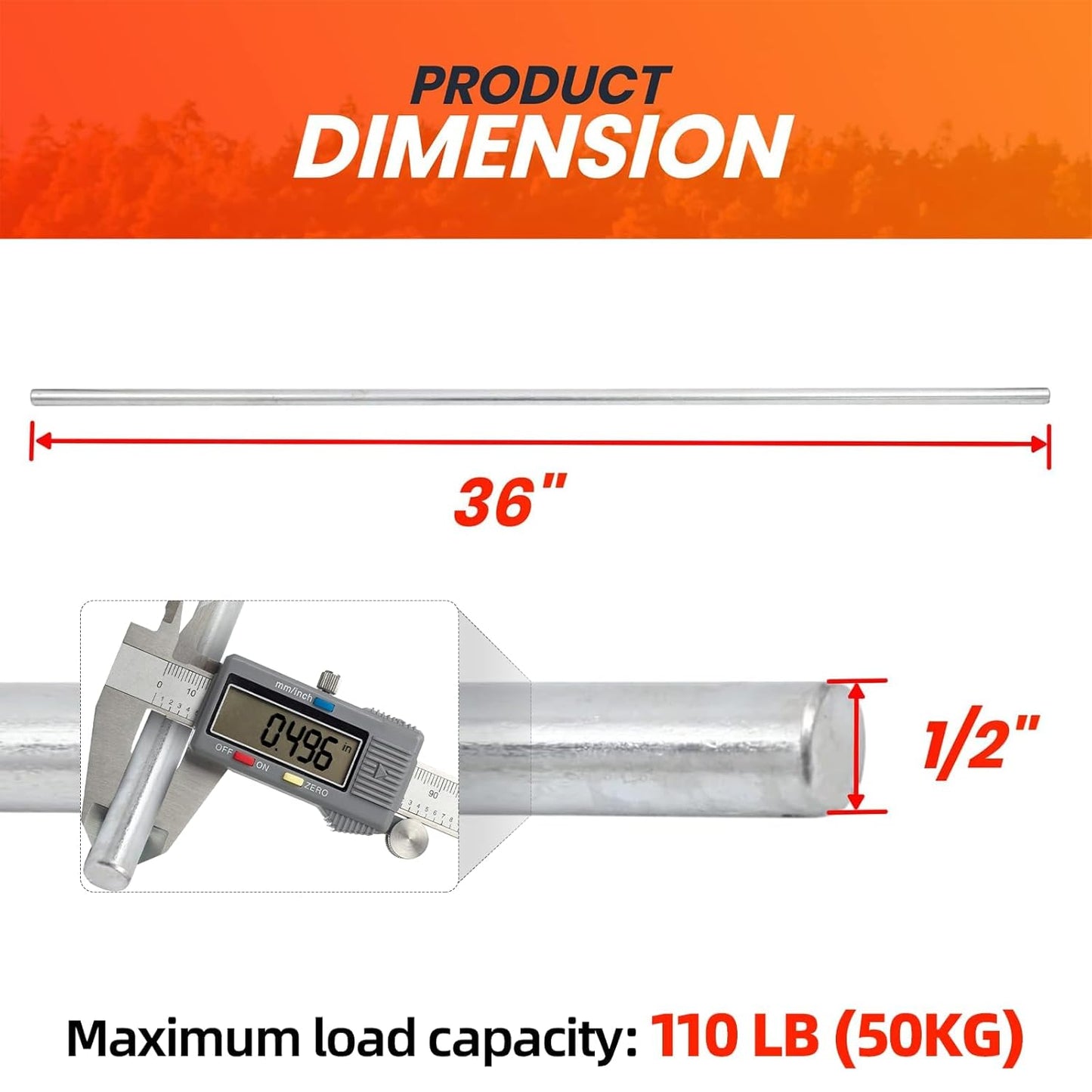 (2+4 Pack) 1/2" x 36" Zinc Plated Steel Rods and 1/2" Bore Solid Steel Shaft Collars,