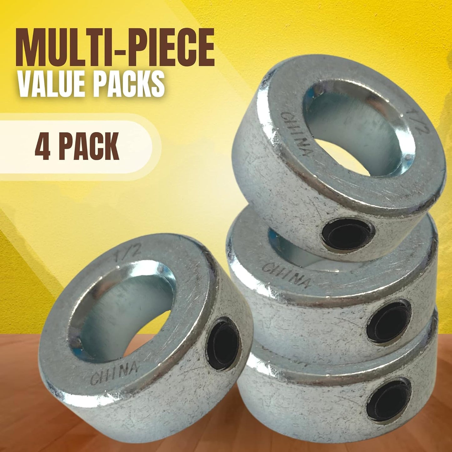 (2+4 Pack) 1/2" x 36" Zinc Plated Steel Rods and 1/2" Bore Solid Steel Shaft Collars,