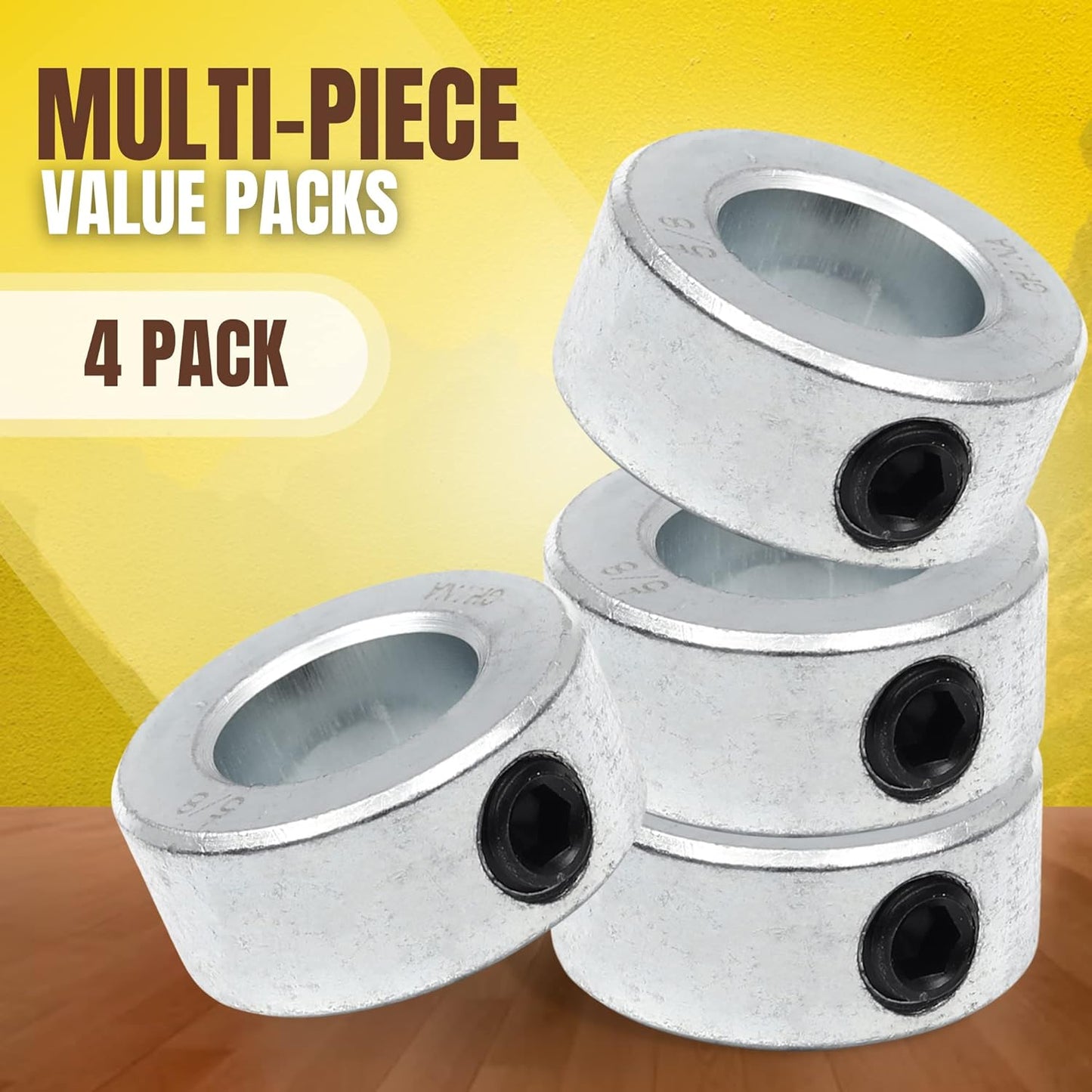 (2+4 Pack) 5/8" x 36" Zinc Plated Steel Rods and 5/8" Bore Solid Steel Shaft Collars