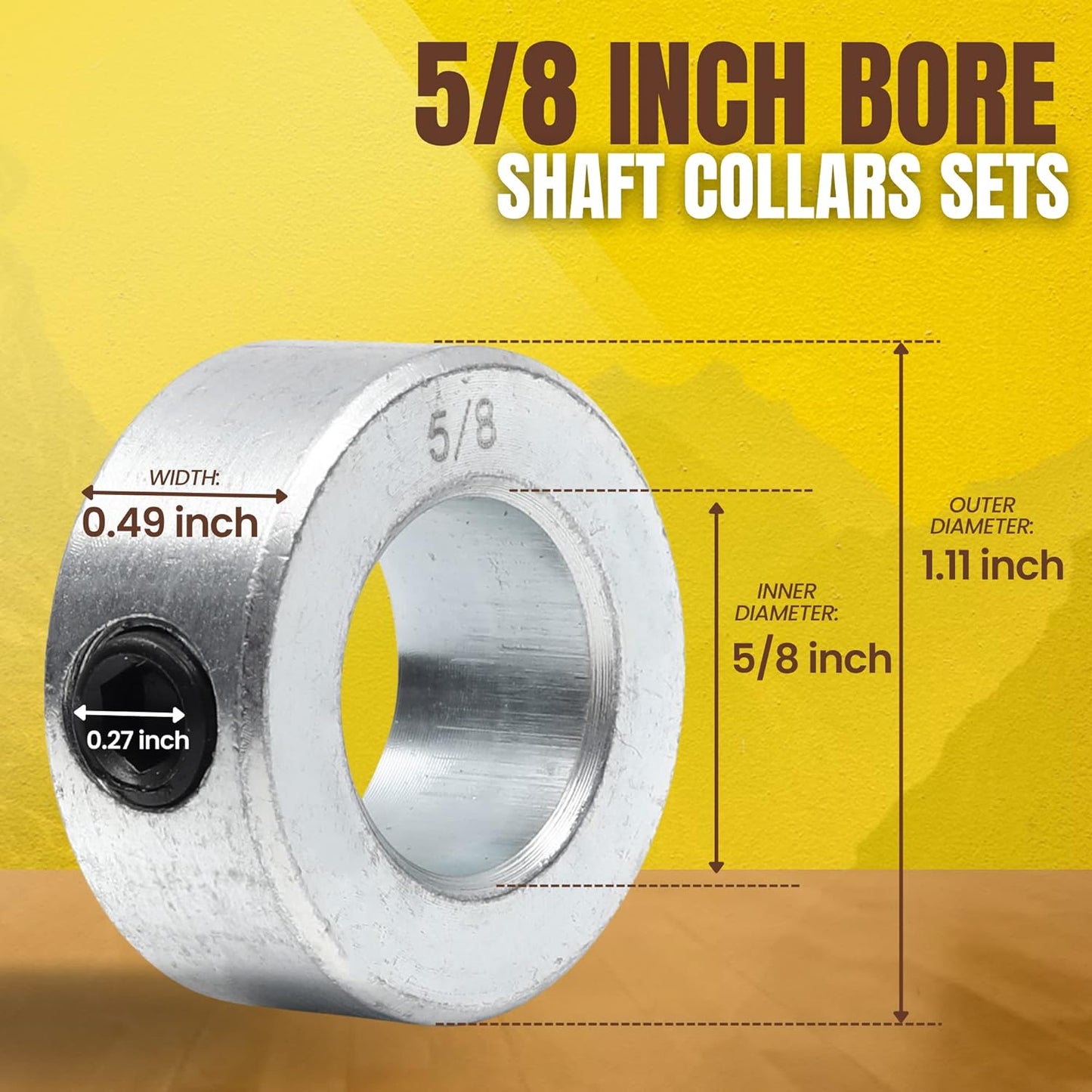 (2+4 Pack) 5/8" x 36" Zinc Plated Steel Rods and 5/8" Bore Solid Steel Shaft Collars