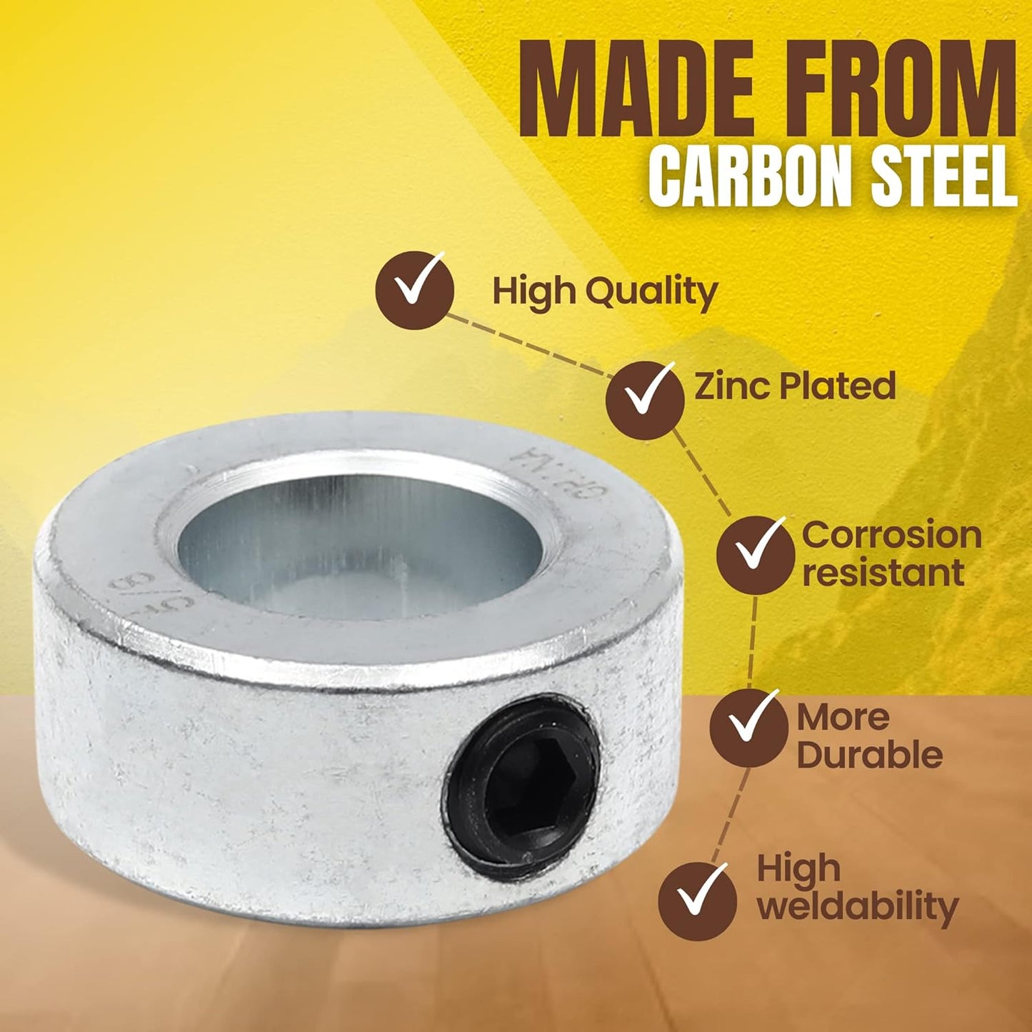 (2+4 Pack) 5/8" x 36" Zinc Plated Steel Rods and 5/8" Bore Solid Steel Shaft Collars