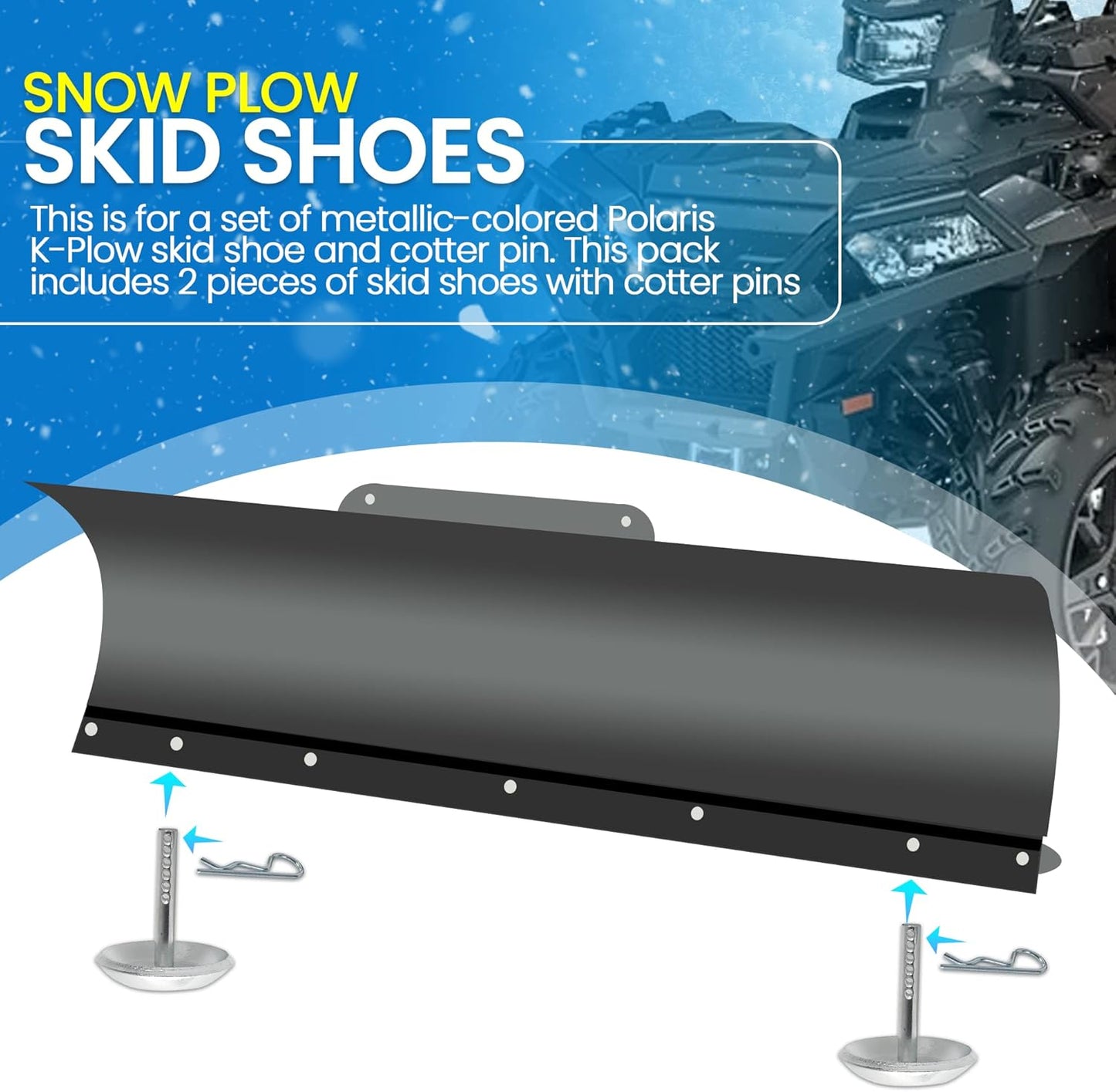 Replacement Polaris Snow Plow Skid Shoes and Universal Rubber Flap