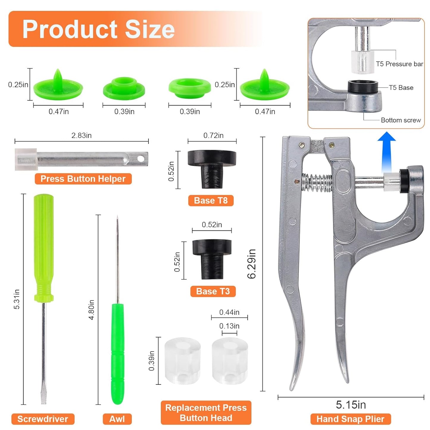 Single Hole Punch 1/4” Paper Hole Puncher for Crafts, One Hole Puncher + Snap Button Kit with Snaps Pliers, 240 Sets Plastic Snaps for Fabric