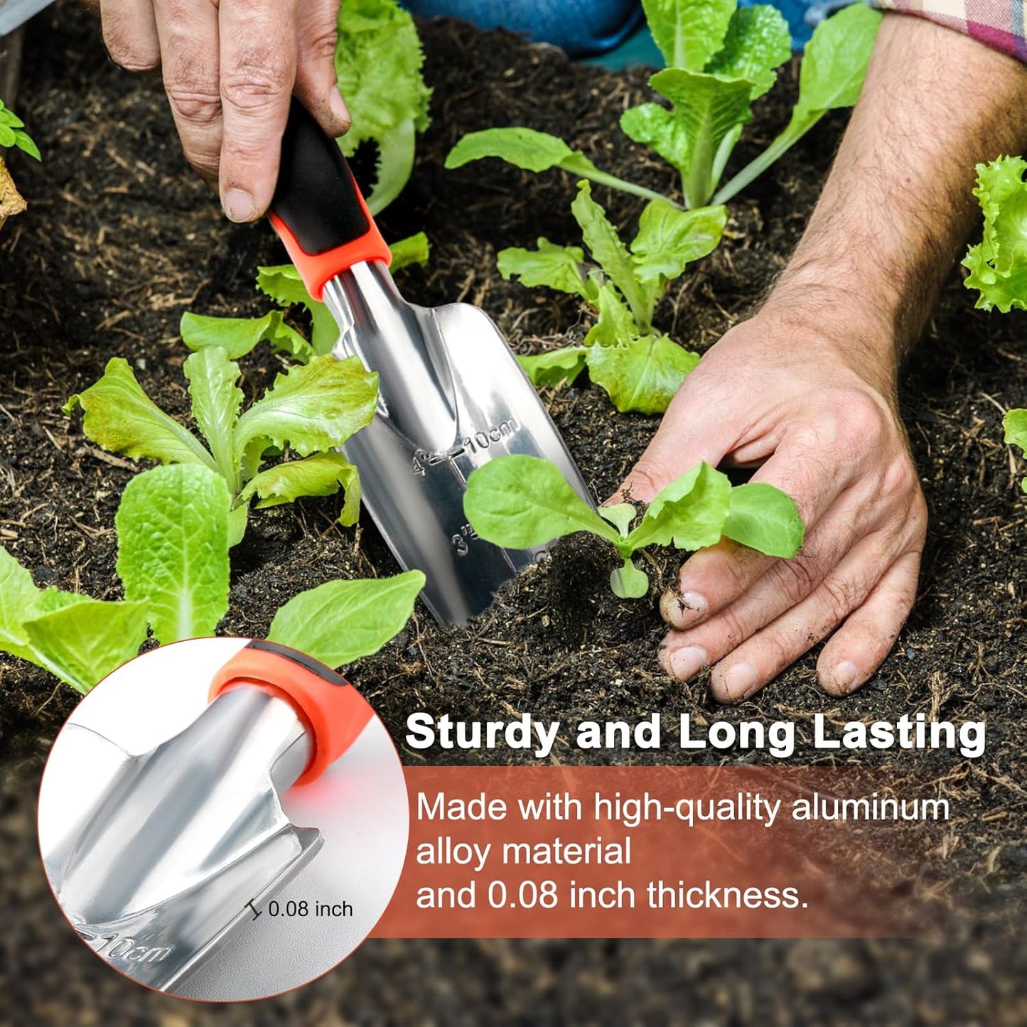 Garden Shovel Trowel Garden Tool with Measurement Mark + 2 Pack Heavy Duty Gardening Tools Set