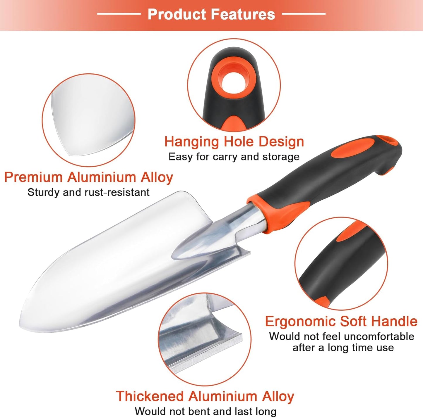 Garden Shovel Trowel Garden Tool with Measurement Mark + 2 Pack Heavy Duty Gardening Tools Set